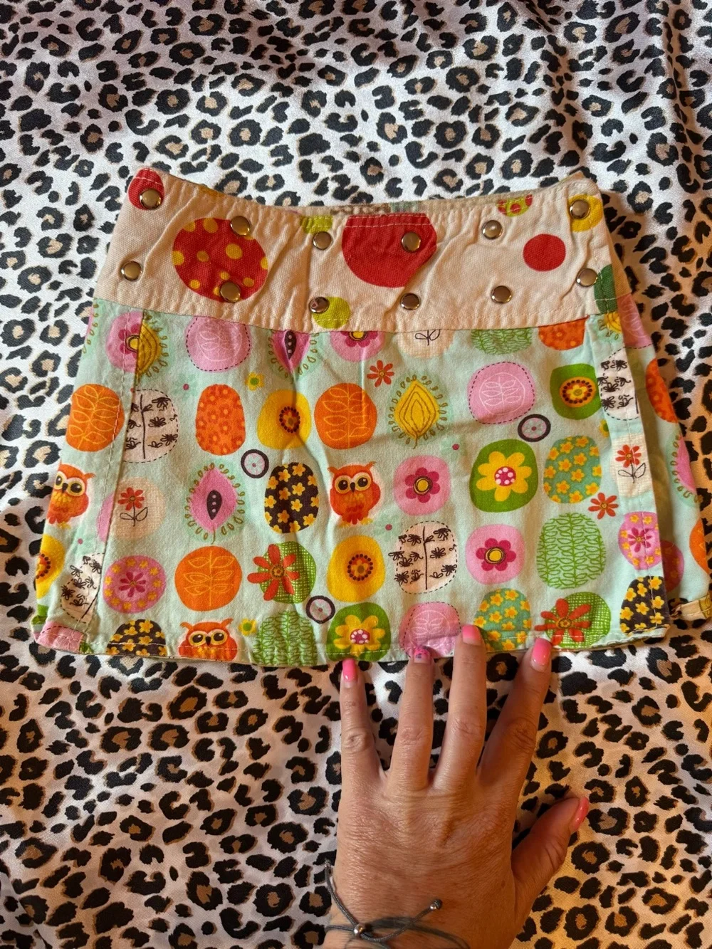 Colorful Owl & Floral Print Mini Skirt in Mint Green